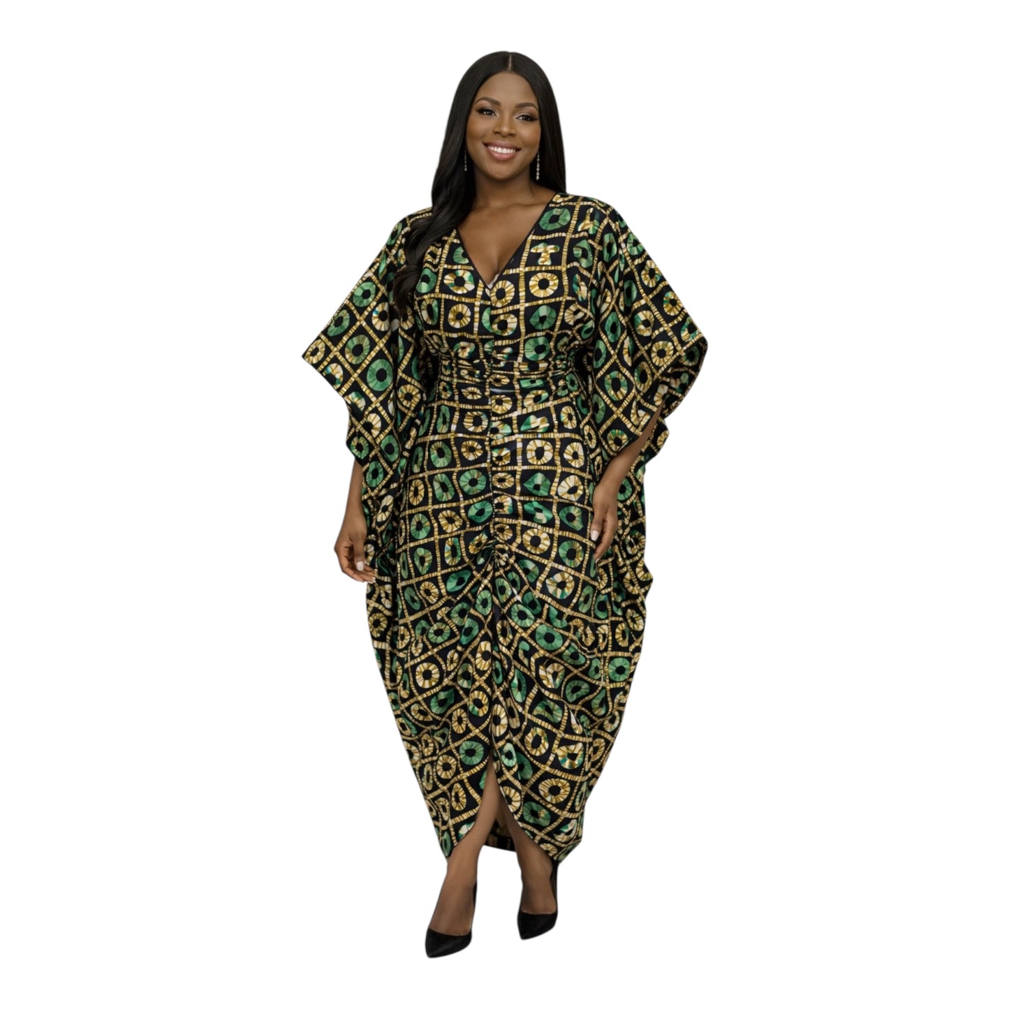 CRZ Luxe Ankara Dress With Front Ruching