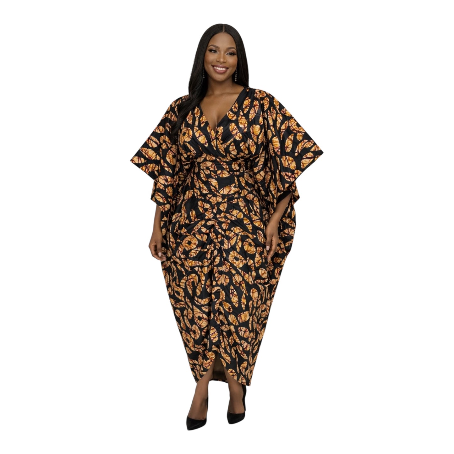 CRZ Luxe Ankara Dress With Front Ruching