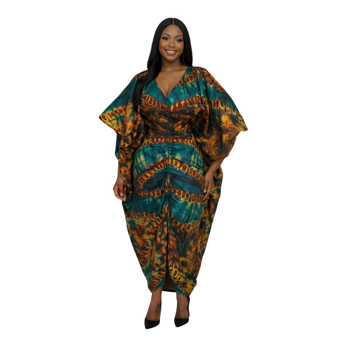 CRZ Luxe Ankara Dress With Front Ruching