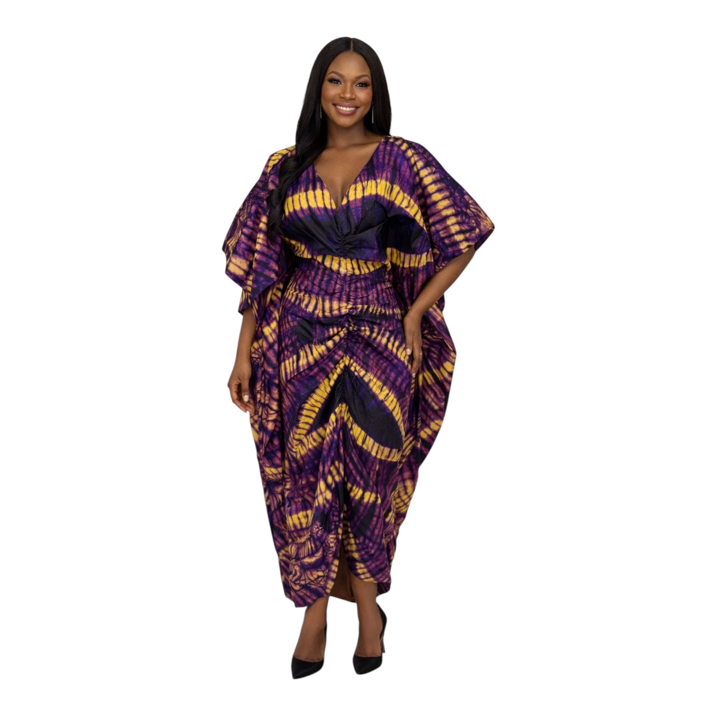 CRZ Luxe Ankara Dress With Front Ruching
