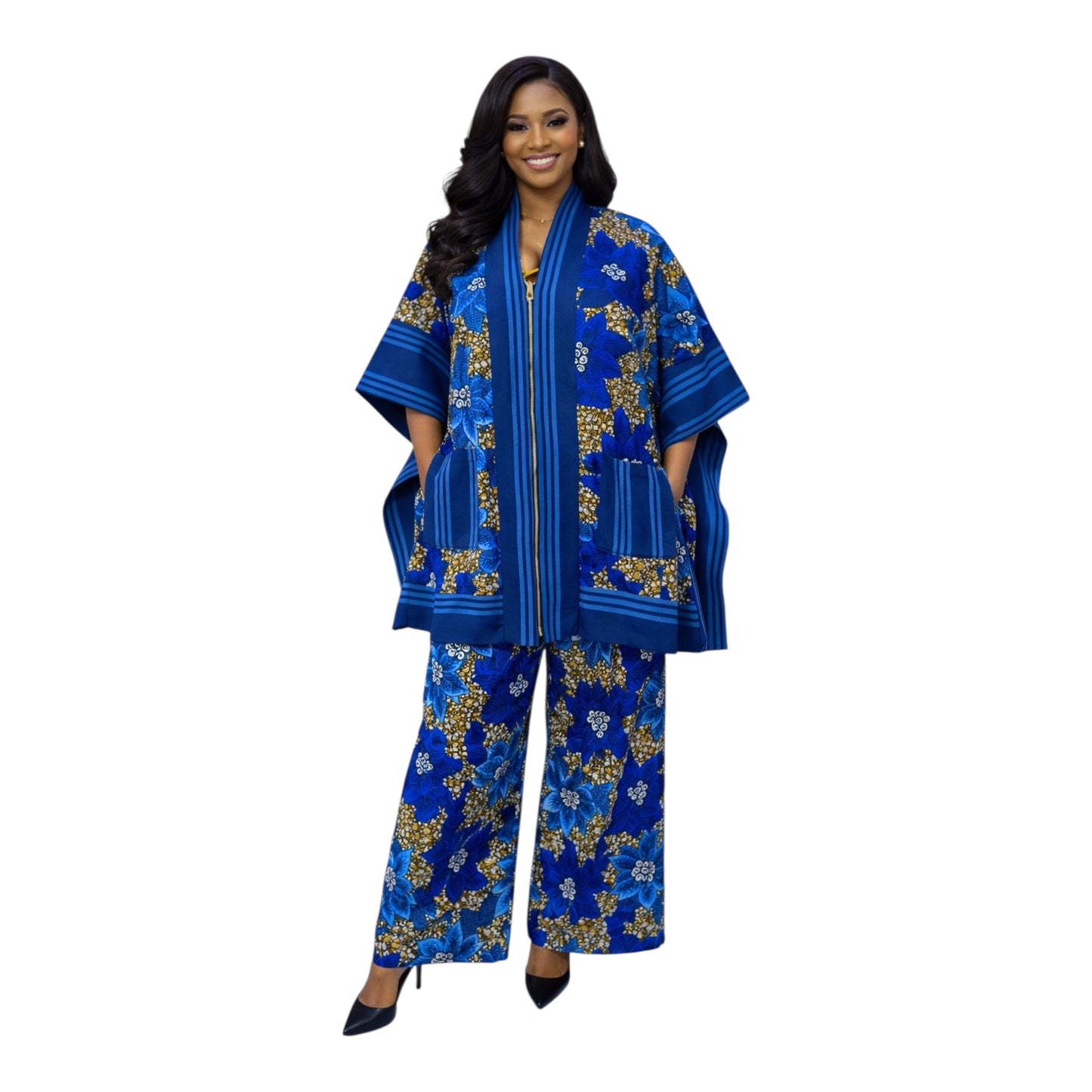 CRZ Royal Apparel Ankara Kimono Jacket and Pant Set With Zipper