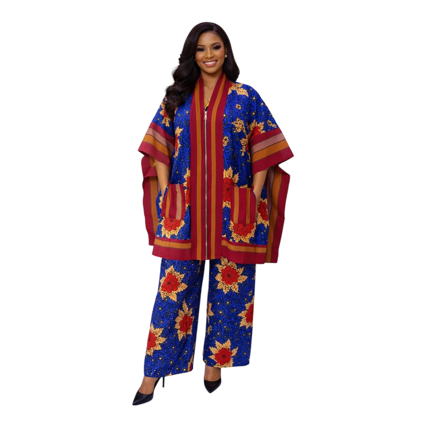 CRZ Royal Apparel Ankara Kimono Jacket and Pant Set With Zipper