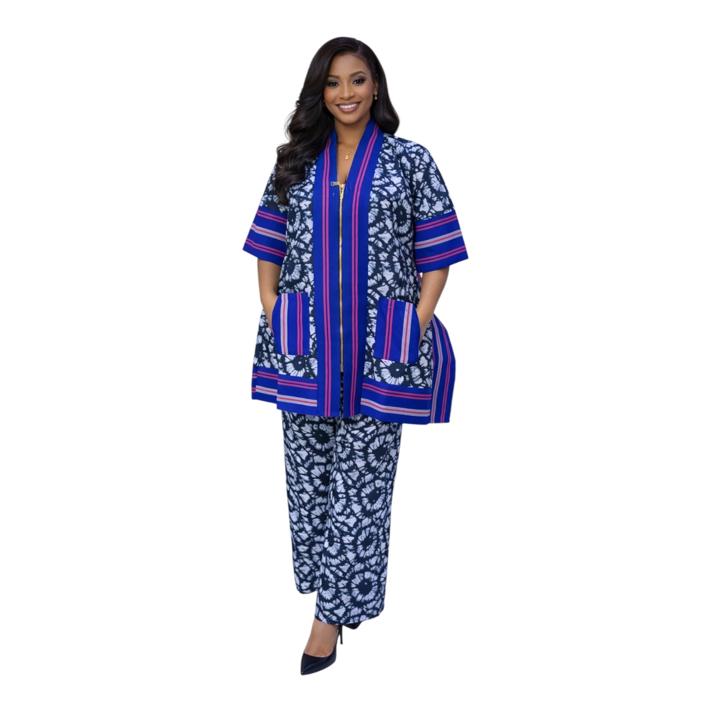 CRZ Royal Apparel Ankara Kimono Jacket and Pant Set With Zipper