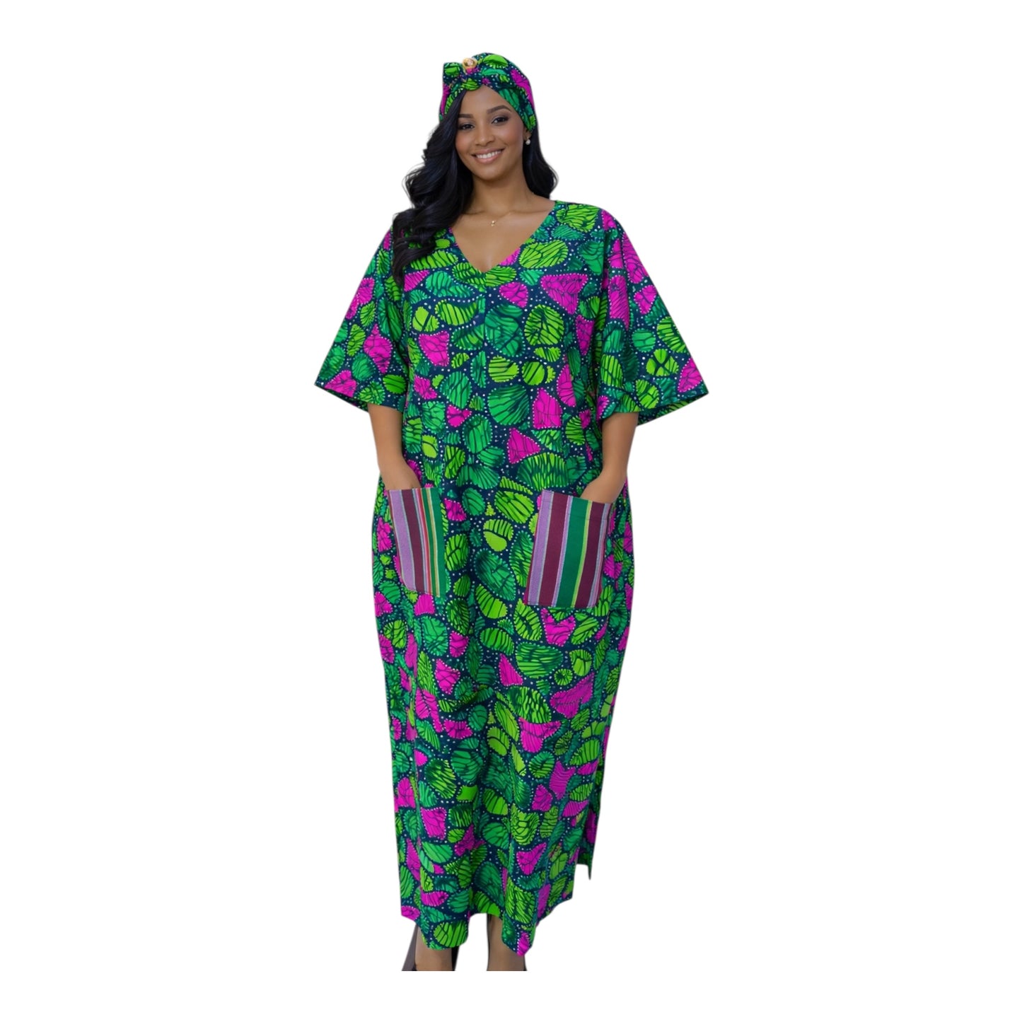 CRZ Elegant Ankara Corset Dress With Front Pocket Embellished With Aso Oke