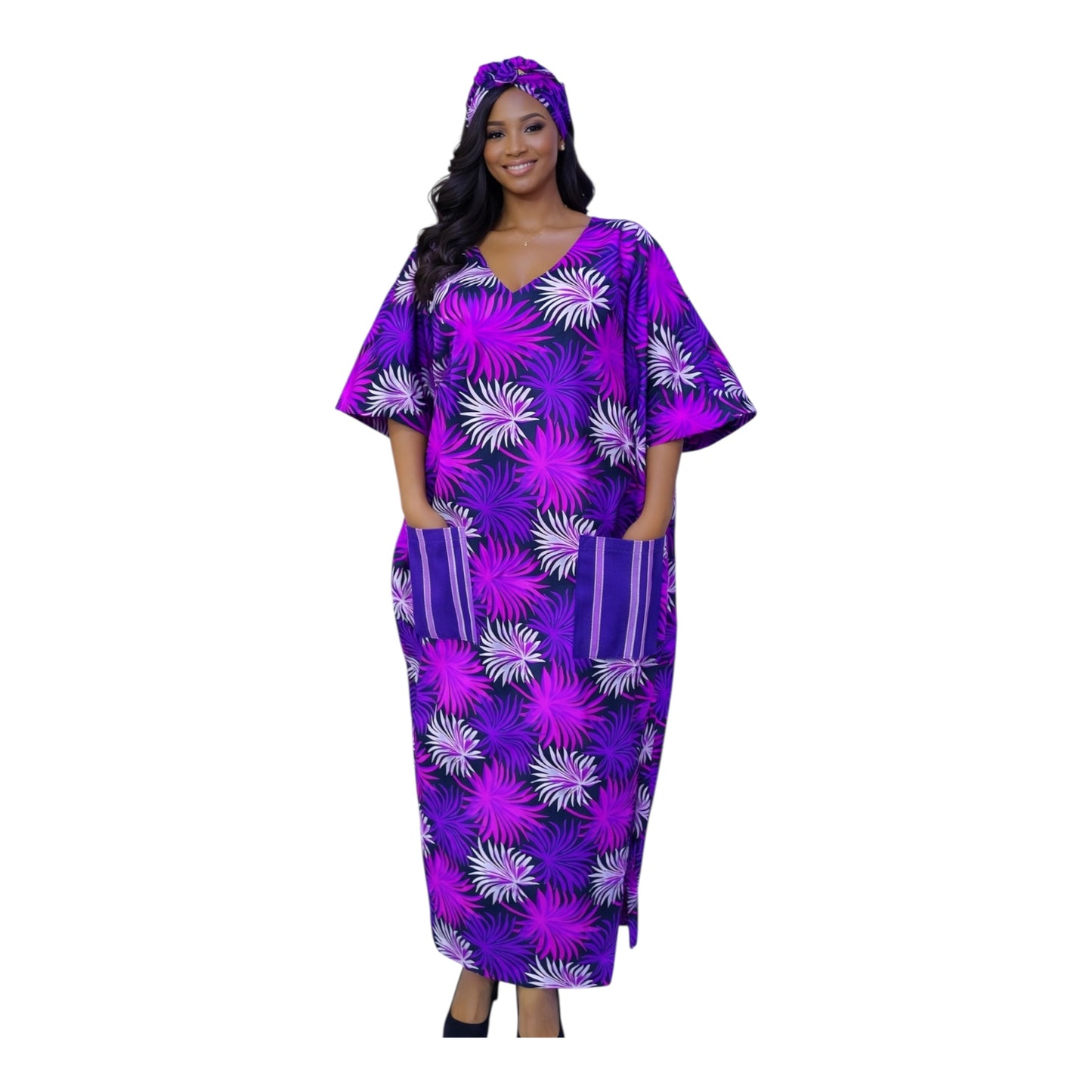 CRZ Elegant Ankara Corset Dress With Front Pocket Embellished With Aso Oke