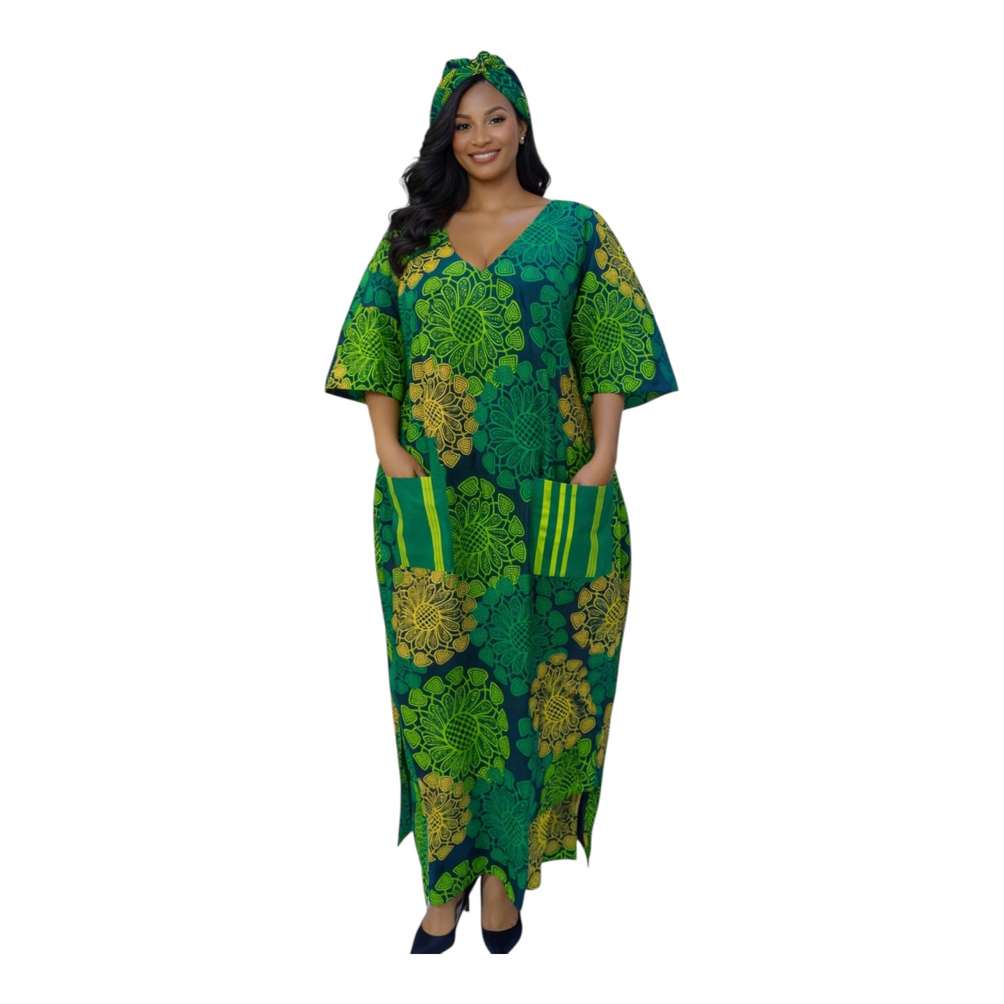CRZ Elegant Ankara Corset Dress With Front Pocket Embellished With Aso Oke