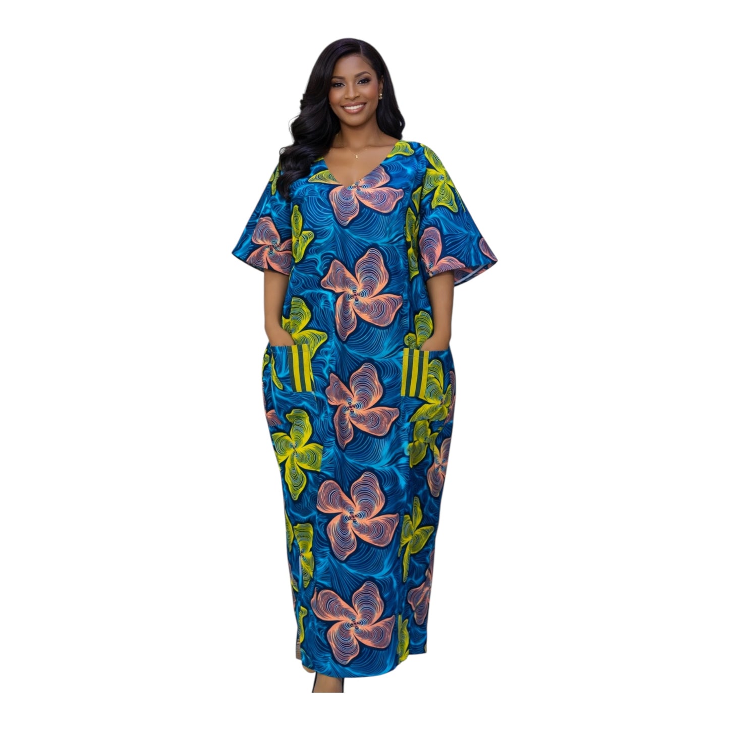 CRZ Elegant Ankara Corset Dress With Front Pocket Embellished With Aso Oke