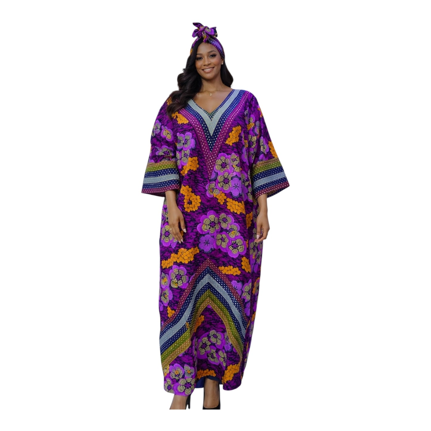 CRZ Ankara and Aso Oke Dress Embellished With Rhinestones