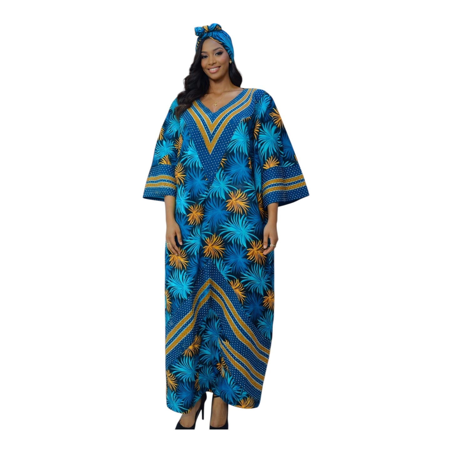 CRZ Ankara and Aso Oke Dress Embellished With Rhinestones