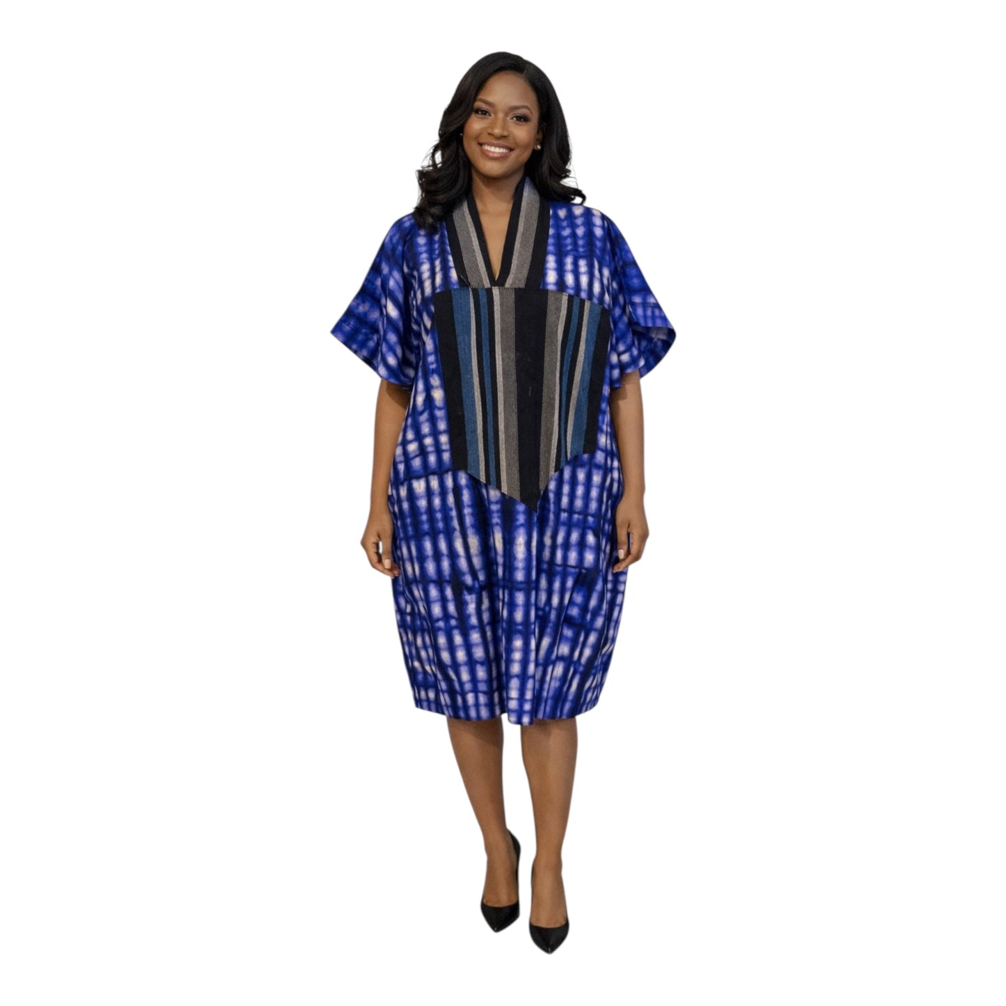 CRZ Ankara Bloom African Short Dress Embellished With Aso Oke