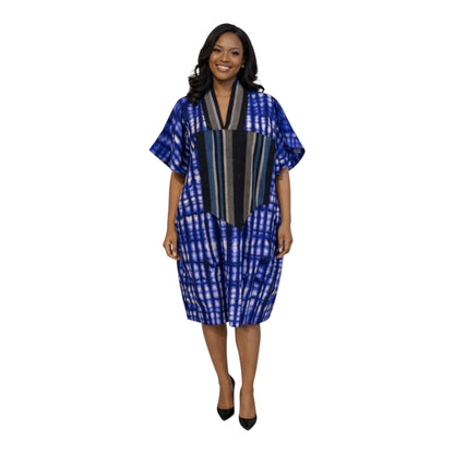 CRZ Ankara Bloom African Short Dress Embellished With Aso Oke