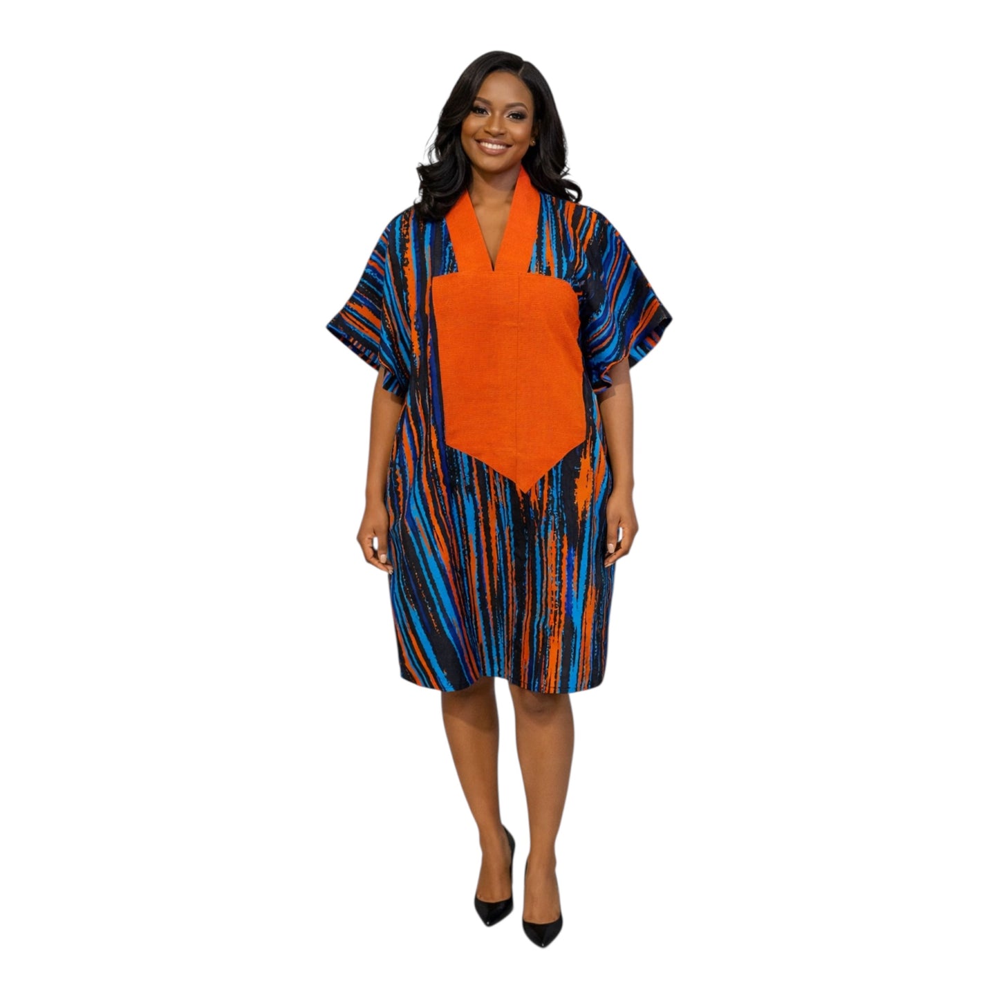 CRZ Ankara Bloom African Short Dress Embellished With Aso Oke