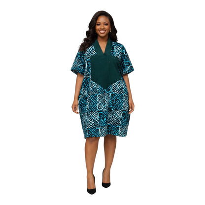 CRZ Ankara Bloom African Short Dress Embellished With Aso Oke