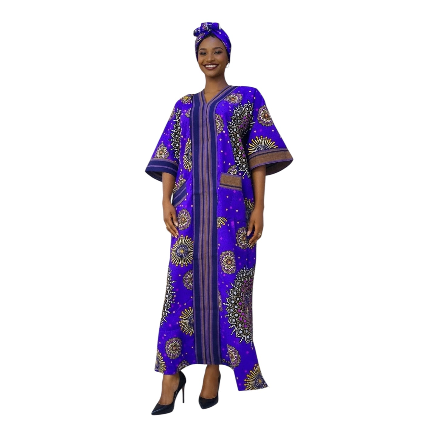 CRZ Elegant Ankara Long Dress Embellished With Rhinestones