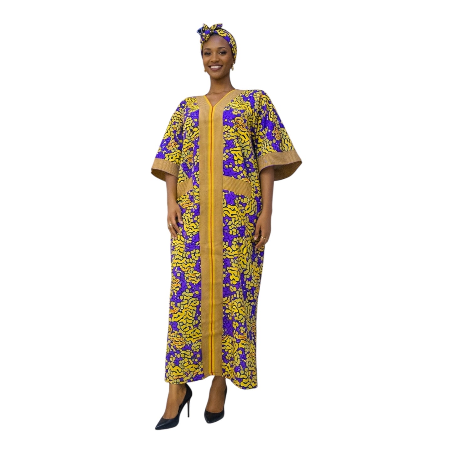 CRZ Elegant Ankara Long Dress Embellished With Rhinestones