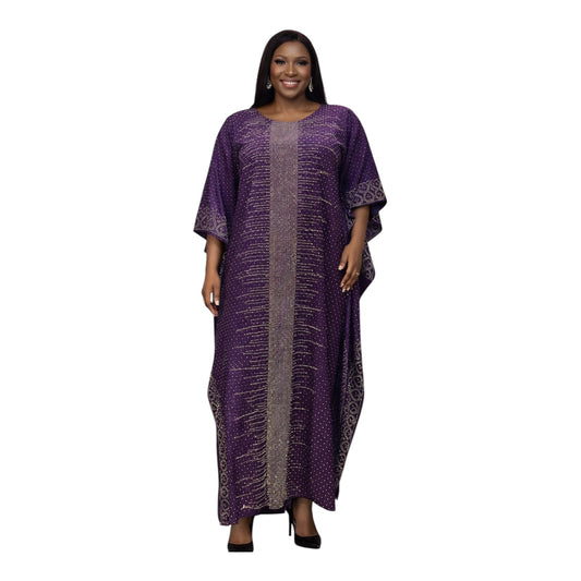 CRZ 60 Inches Long Ankara Dress Embellished With Rhinestones