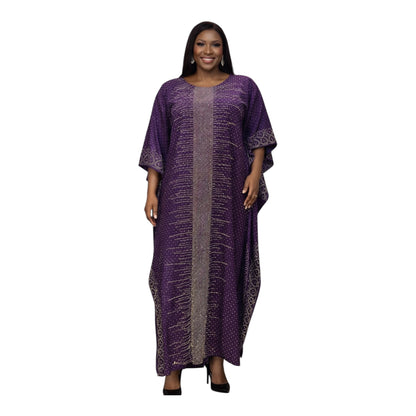 CRZ 60 Inches Long Ankara Dress Embellished With Rhinestones