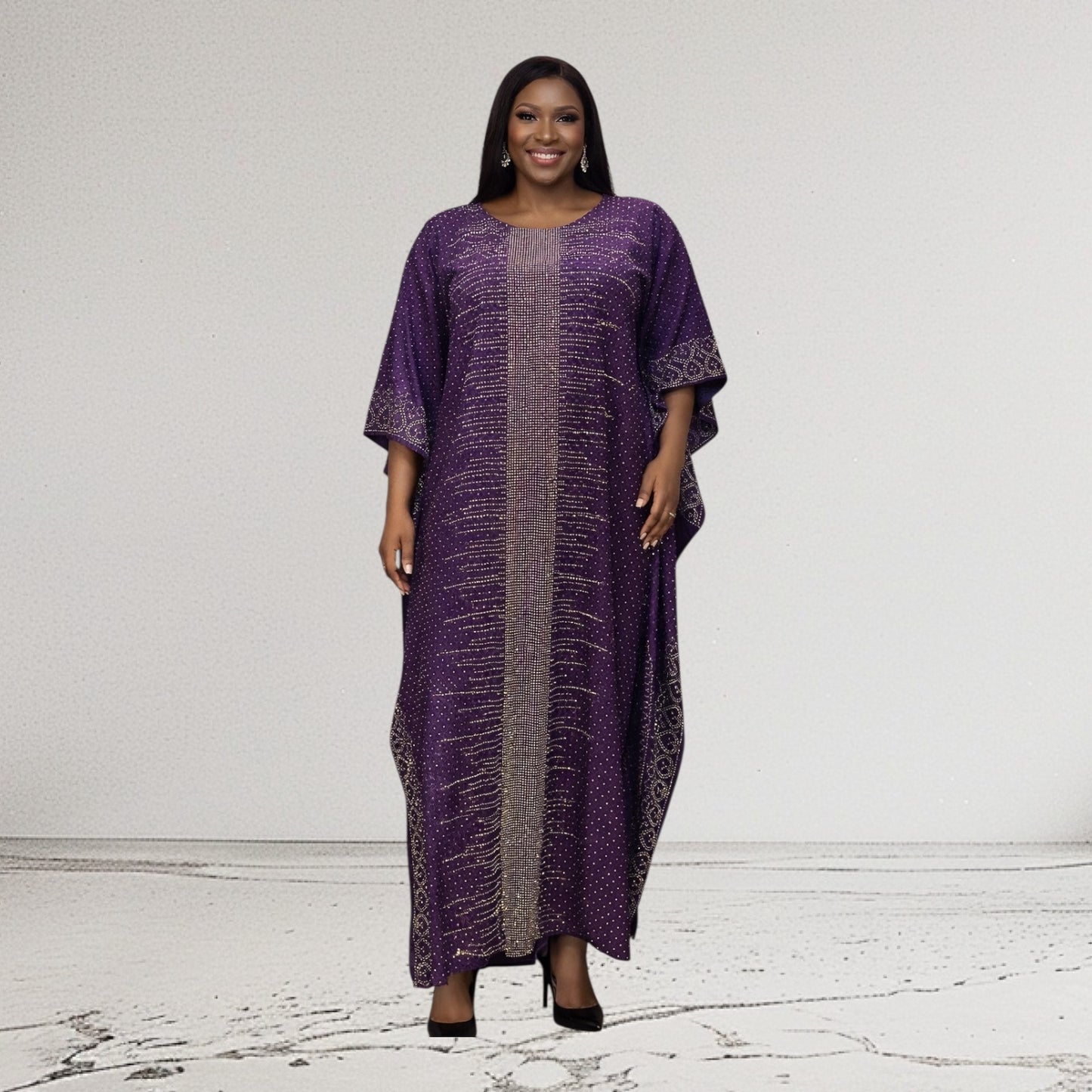 CRZ 60 Inches Long Ankara Dress Embellished With Rhinestones