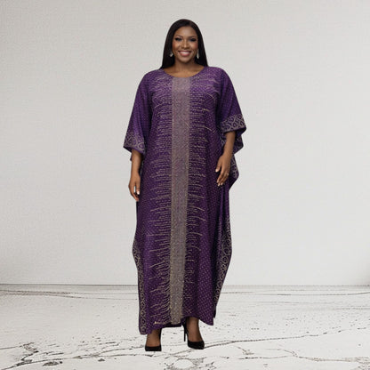 CRZ 60 Inches Long Ankara Dress Embellished With Rhinestones