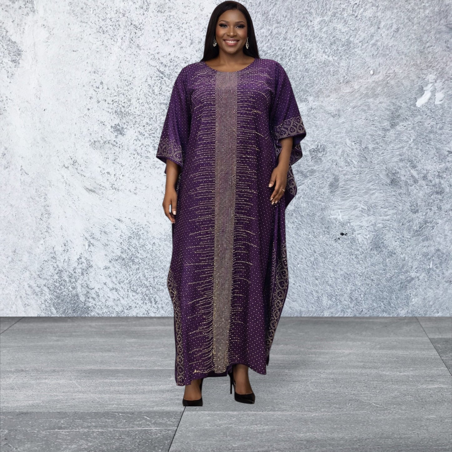 CRZ 60 Inches Long Ankara Dress Embellished With Rhinestones