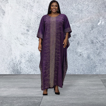 CRZ 60 Inches Long Ankara Dress Embellished With Rhinestones