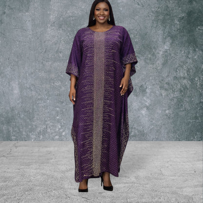CRZ 60 Inches Long Ankara Dress Embellished With Rhinestones