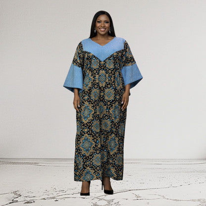 CRZ 60 Inches Long Ankara Dress Embellished With Rhinestones