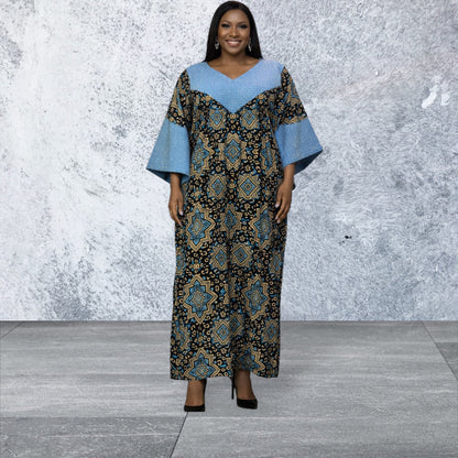 CRZ 60 Inches Long Ankara Dress Embellished With Rhinestones