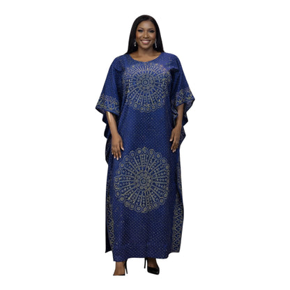 CRZ 60 Inches Long Ankara Dress Embellished With Rhinestones