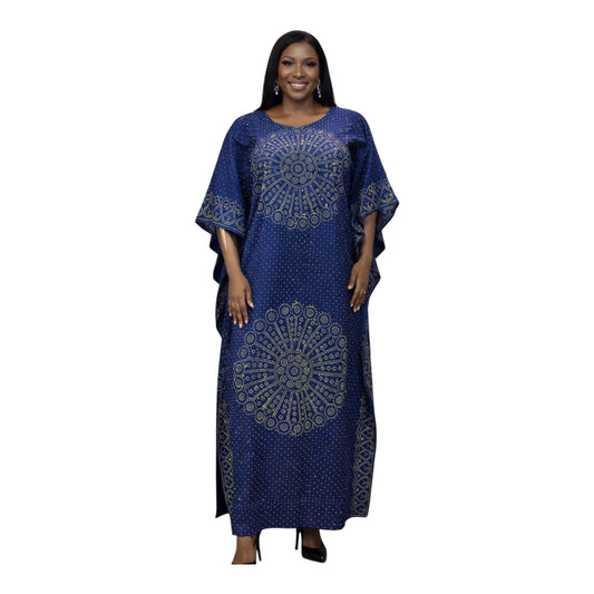 CRZ 60 Inches Long Ankara Dress Embellished With Rhinestones