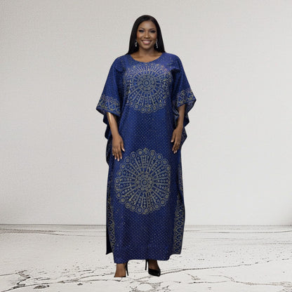 CRZ 60 Inches Long Ankara Dress Embellished With Rhinestones