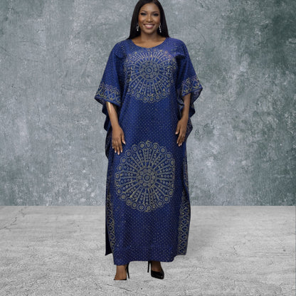 CRZ 60 Inches Long Ankara Dress Embellished With Rhinestones