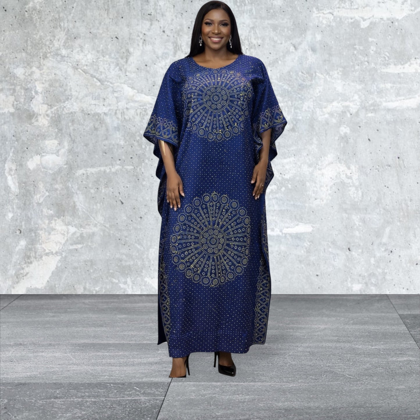 CRZ 60 Inches Long Ankara Dress Embellished With Rhinestones