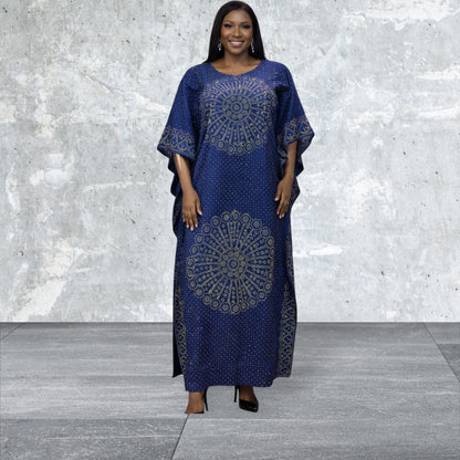CRZ 60 Inches Long Ankara Dress Embellished With Rhinestones