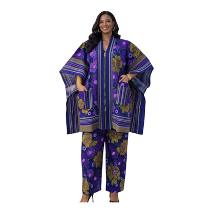 CRZ Royal Apparel Ankara Kimono Jacket and Pant Set With Zipper