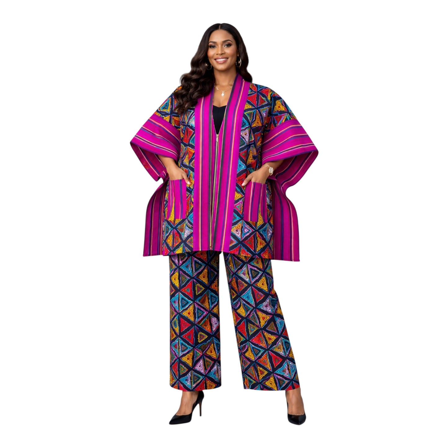 CRZ Royal Apparel Ankara Kimono Jacket and Pant Set With Zipper