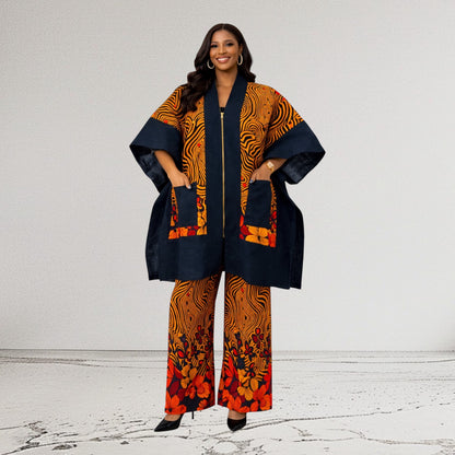 CRZ Royal Apparel Ankara Kimono Jacket and Pant Set With Zipper