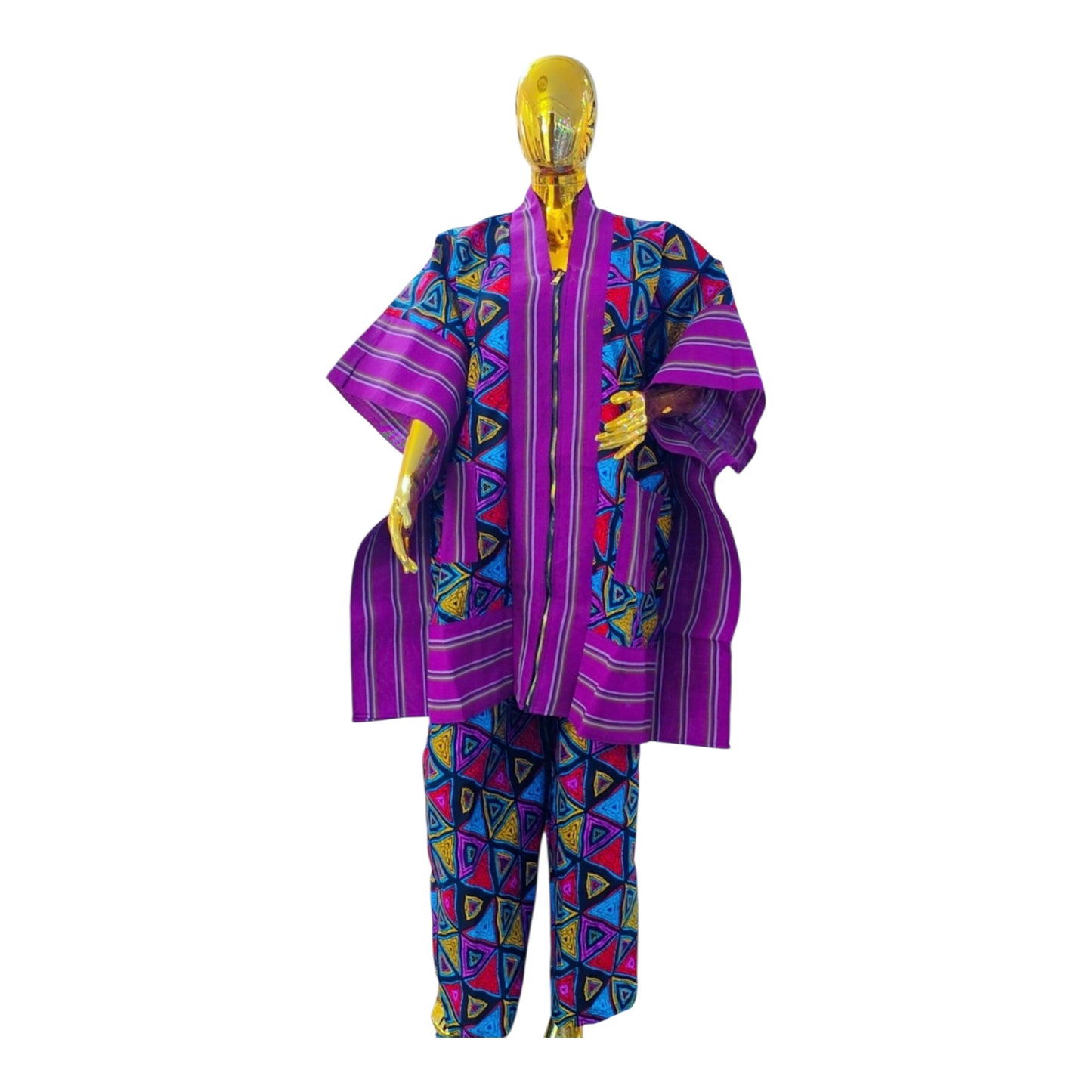 CRZ Royal Apparel Ankara Kimono Jacket and Pant Set With Zipper