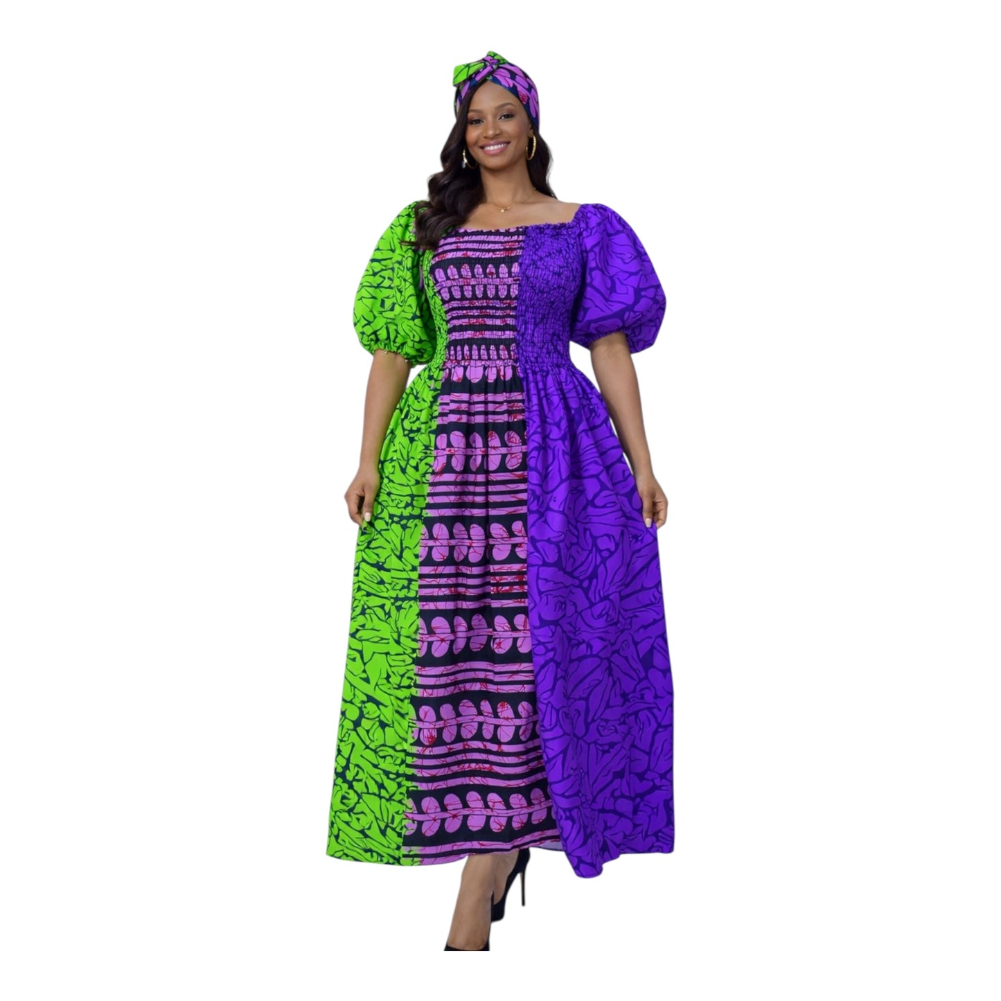 CRZ Elegant Ankara Dress With Smoked Waist