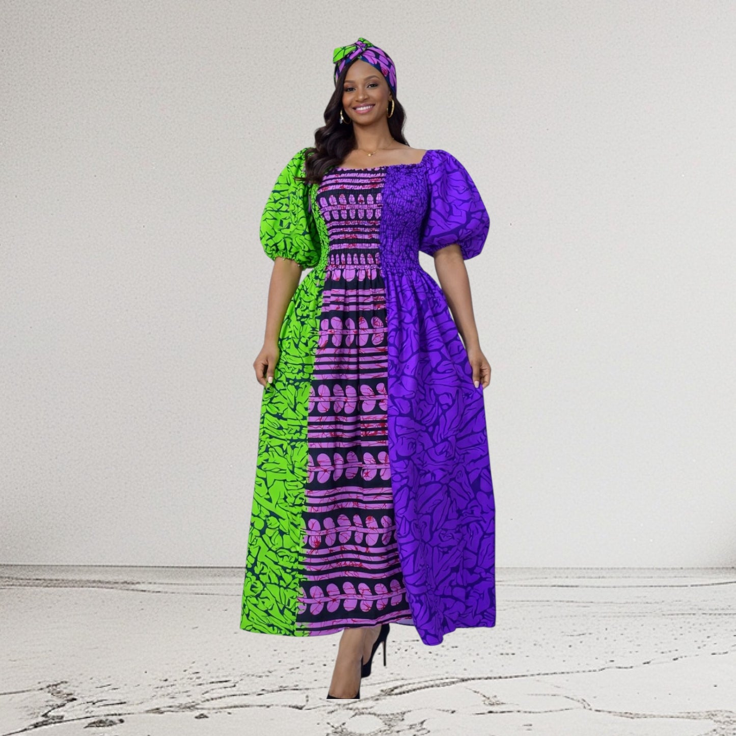 CRZ Elegant Ankara Dress With Smoked Waist