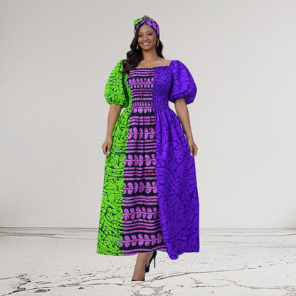 CRZ Elegant Ankara Dress With Smoked Waist
