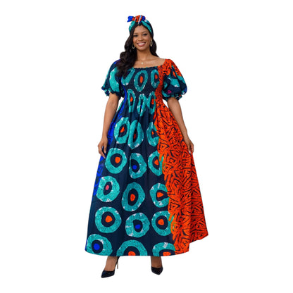 CRZ Elegant Ankara Dress With Smoked Waist