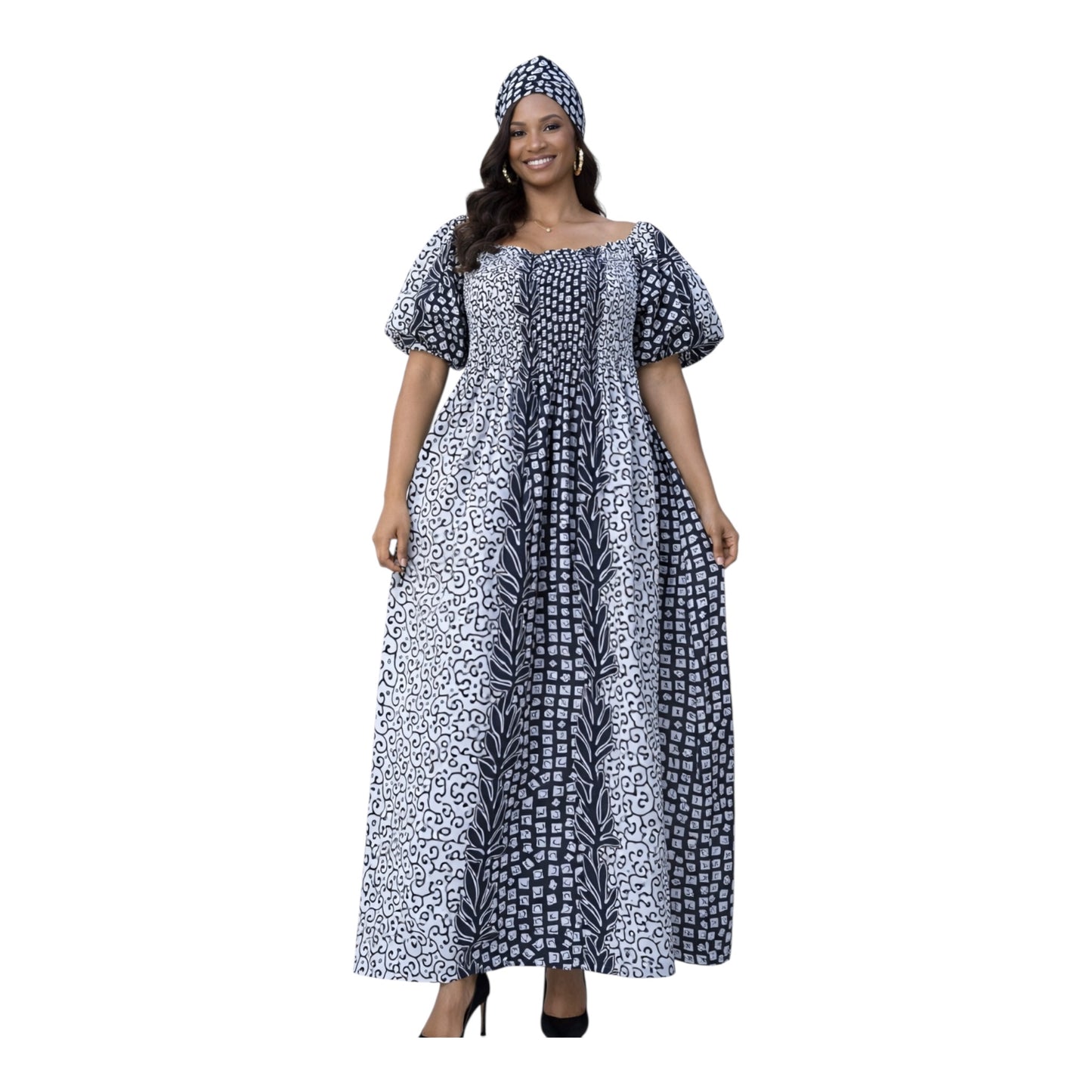 CRZ Elegant Ankara Dress With Smoked Waist