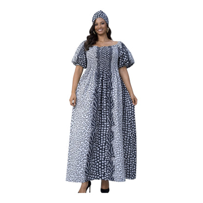 CRZ Elegant Ankara Dress With Smoked Waist