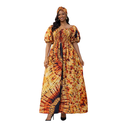 CRZ Elegant Ankara Dress With Smoked Waist