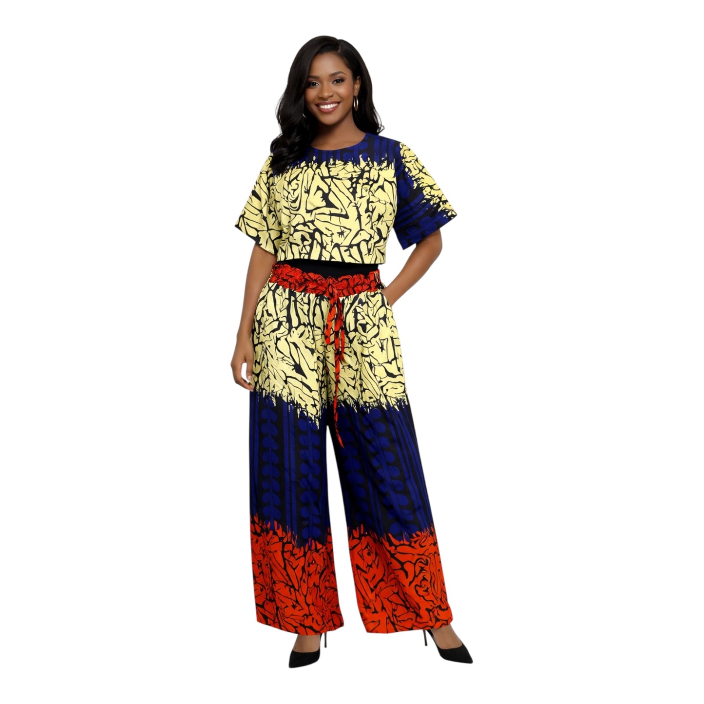 CRZ Ankara Crop Top With Palazzo Pant Trouser
