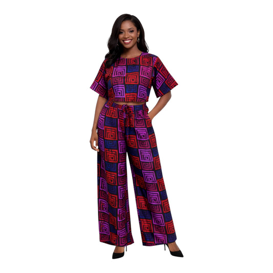 CRZ Ankara Crop Top With Palazzo Pant Trouser