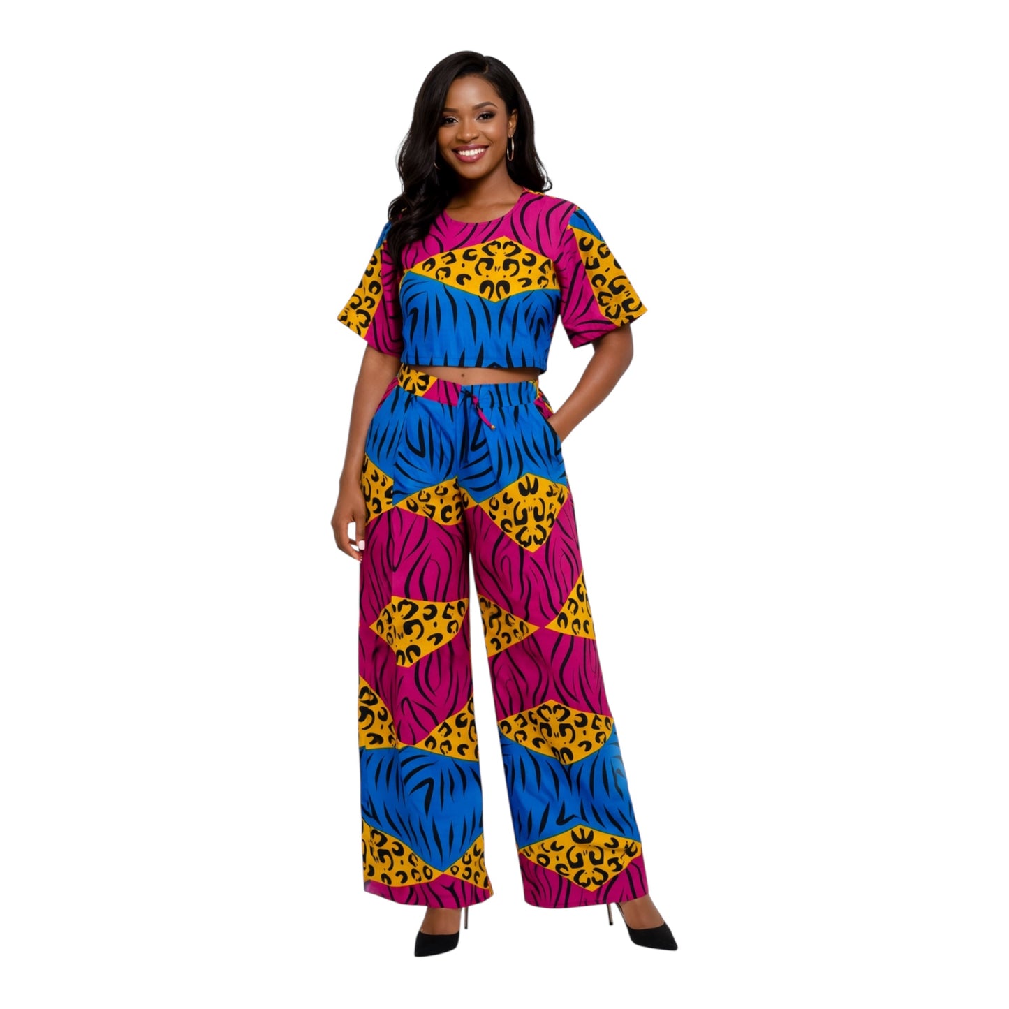 CRZ Ankara Crop Top With Palazzo Pant Trouser