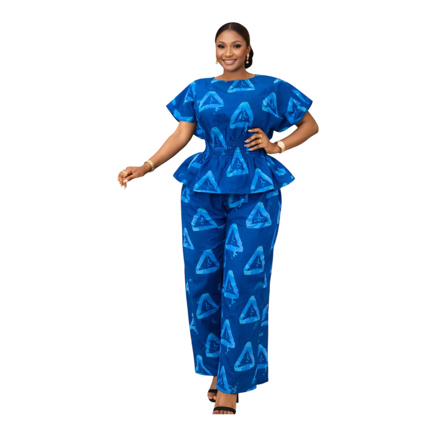 Crescenza Elegant Peplum Top With Smoke Waist and Pant Trouser