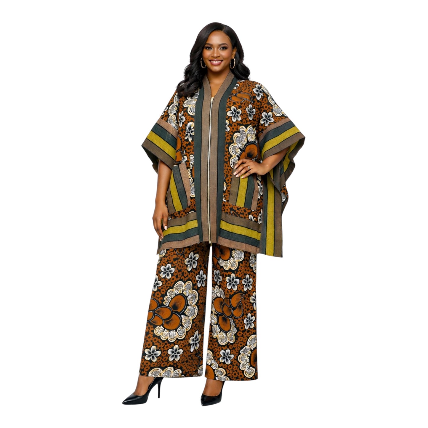 CRZ Royal Apparel Ankara Kimono Jacket and Pant Set With Zipper